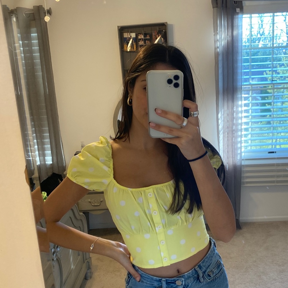 Yellow polka dot shirt
